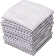 Perry Ellis 12 Pack Handkerchief Permanent Press White with Satin Cord, 16" X 16