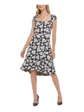 TOMMY HILFIGER Womens Dress Black Unlined Cap Sleeve Slight Hem 4