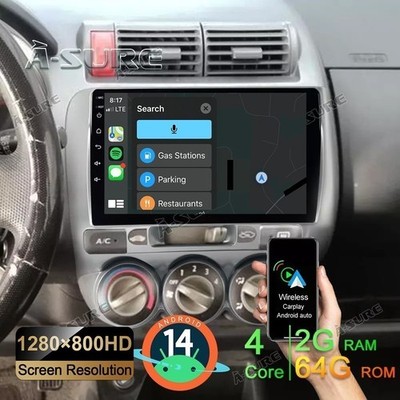 Apple Carplay 2+64G Android 14 Autoradio GPS Navi für Honda Jazz Fit 2001-08 BT