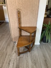 Oak Vintage Wooden Library Staircase Spiral Steps Bookcase Ladder