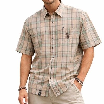 lrg dress shirts LRG Lifted Research Group Good School Shirt Mens 3XL Tan Green Plaid  Streetwear