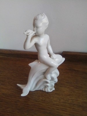 Rorstrand Schweden weiße Porzellan Figur Sea Sprite und Delphin