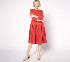 LOGO by Lori Goldstein Pet. 3/4 Sleeve Crew Neck Sun Faded Dress Picante M New