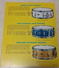 1973 Slingerland Drum Catalog 3-Page Spread - Radio King Hollywood Ace H. Harr