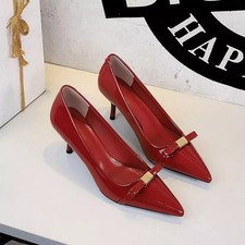 Decolte Rosso Vino Vernice Tacco 6 Cm Fibbia Oro Eleganti Chic Donna CF69256