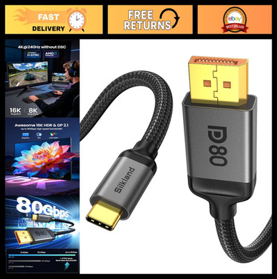 80Gbps USB C to DisplayPort 2.1 Cable, 16K@60Hz, 8K@240Hz, 6.6FT, Thunderbolt 5/