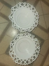 Set of 2 ATTERBURY Lace Edge Milk Glass Bowl Candy dish w/ Crimped Ruffle