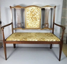 Antique Edwardian Mahogany Upholstered Two Seat Salon Sofa Couch Loveseat
