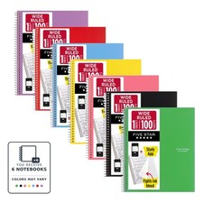 Five Star 1-Subject Spiral Notebook: 8 in. x 10-1/2 in. Color May Vary 6-pack