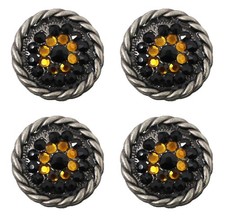 Set of 4 Western Tack Screw Back 1" Engraved Conchos w/ Yellow Rhinestones CO437