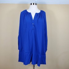 A by Amanda Long Sleeve Slit Neck Shirt Dress in Blue Size S