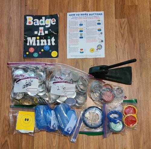 Vtg Badge-a-Minit 2 1/4" Button Making Kit Blank Buttons Tools BADGE A MINIT