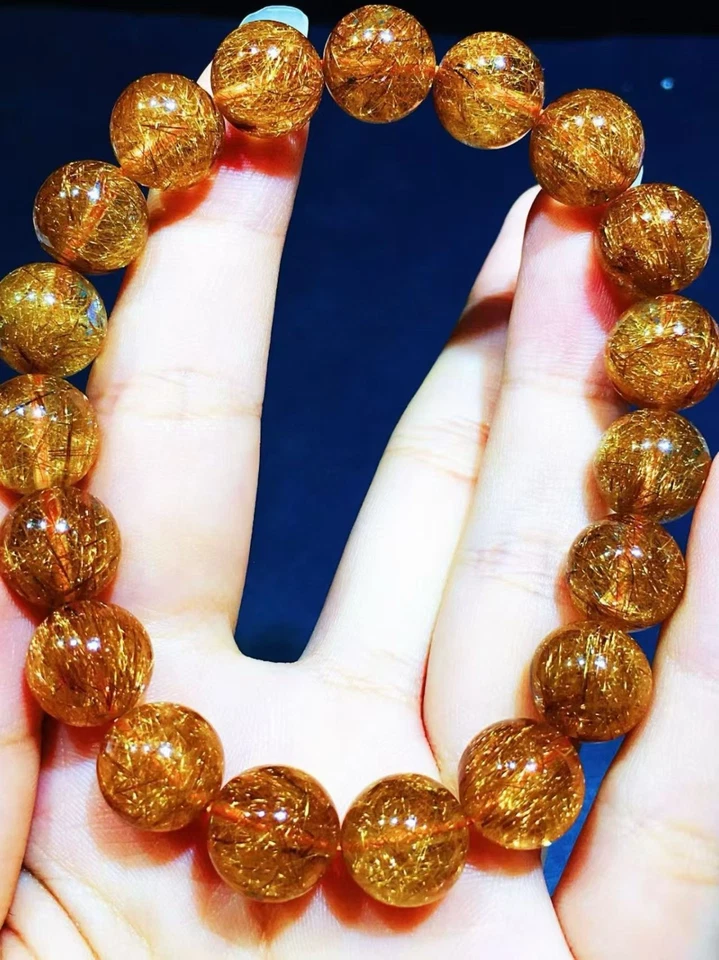 Natural   copper  Rutilated Quartz Crystal  Beads  bracelet 11mm AAAAA - Image 2 of 4