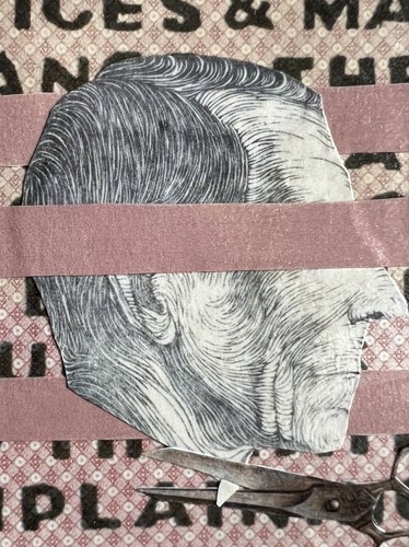 ACEO Original Collage OOAK Hand Cut Surreal Man Text Scissors Abstract ATC