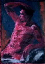 Man Portrait Abstract - Oil Chalk On A4 Paper - Original Painting Unique