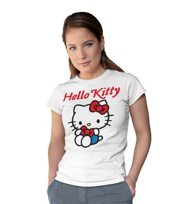 Hello Kitty Charmmy Pose Ribbon Cute Cat Classic Logo Official Damen T-Shirt