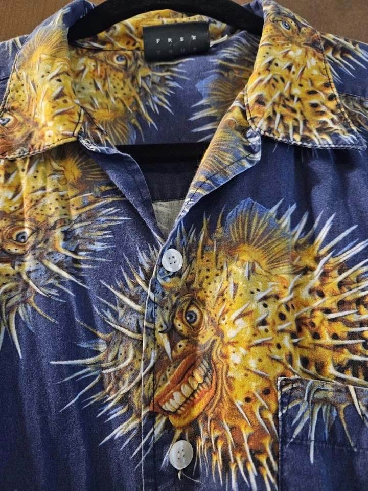 Rietveld Usa Shirt Fish Smile Pufferfish Buttondown Large - Image 3 of 4