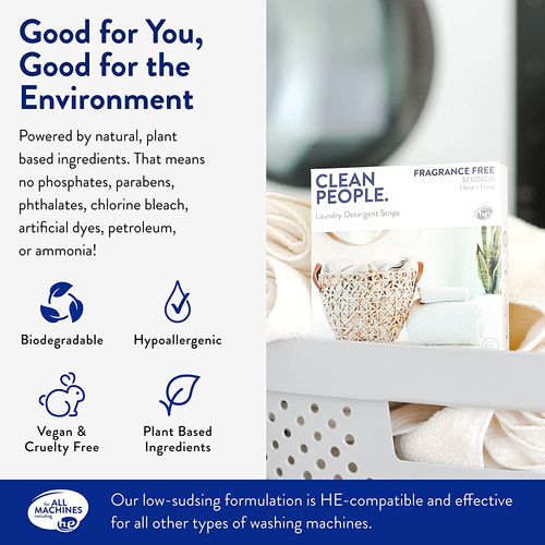 Clean People Laundry Detergent Sheets - Plant-Based, Hypoallergenic Laundry Soap - Afbeelding 3 van 7