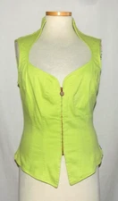 Jeans de Christian Lacroix Denim Sleeveless Scoop Neck Zip Vest Lime Green 48 EU