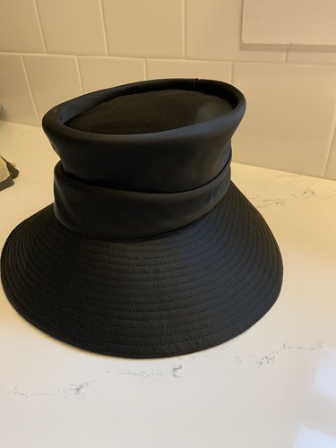Vintage Black Satin Wide Brim Hat Union Made Stewart’s Louisville Audrey Hepburn - Picture 7 of 12