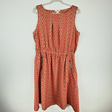 Cato Womens X Large Dress Chevron Sleeveless Knee Length Fit Flare Red Beige