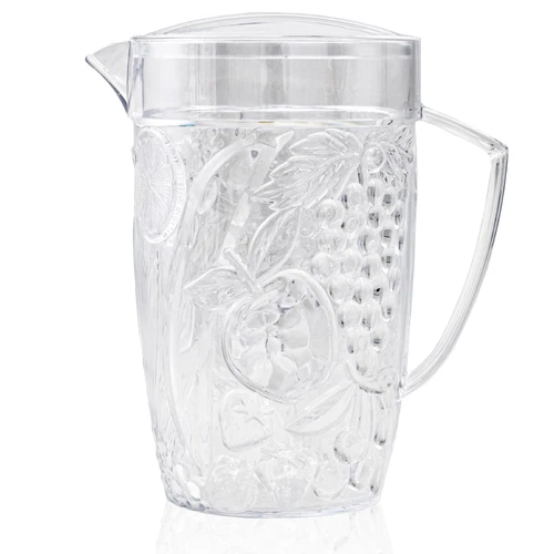 Arrow Home Products Clear Plastic Beverage Pitcher with Lid, 76oz Fruit Design
