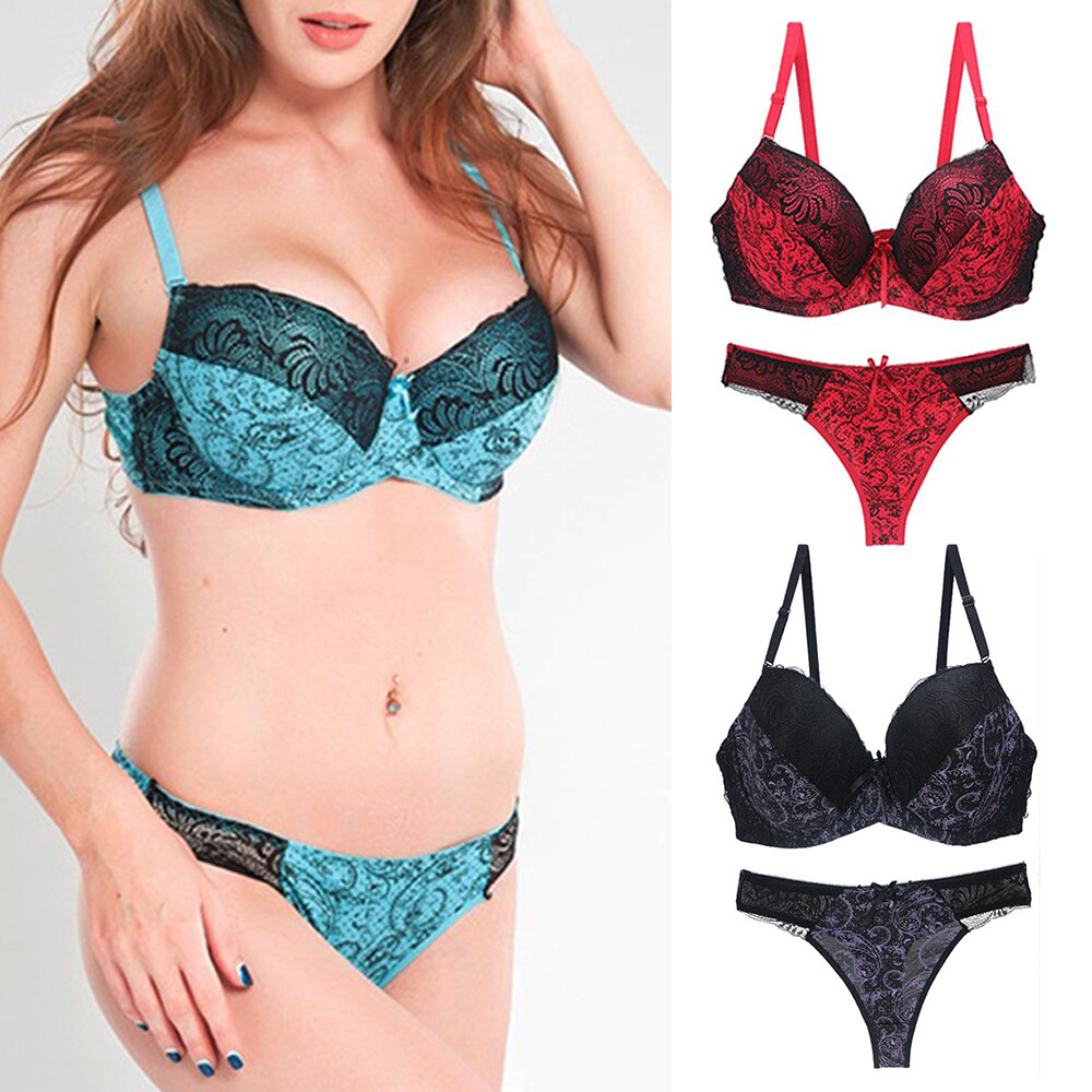 Women’s Push Up Bra Lace Bra Underwear Panties Set Ladies Lingerie  Knickers US