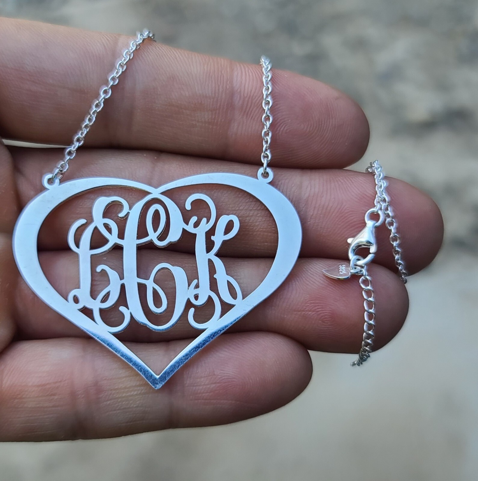 Sterling 925 Solid Silver Large Heart Pendant Rol… - image 1