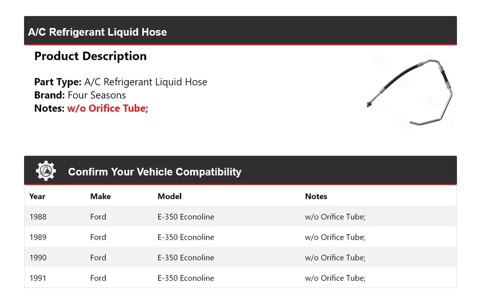 For 1988-1991 Ford E-350 Econoline A/C Refrigerant Liquid Hose 4 Seasons 1989 - Image 2 of 4