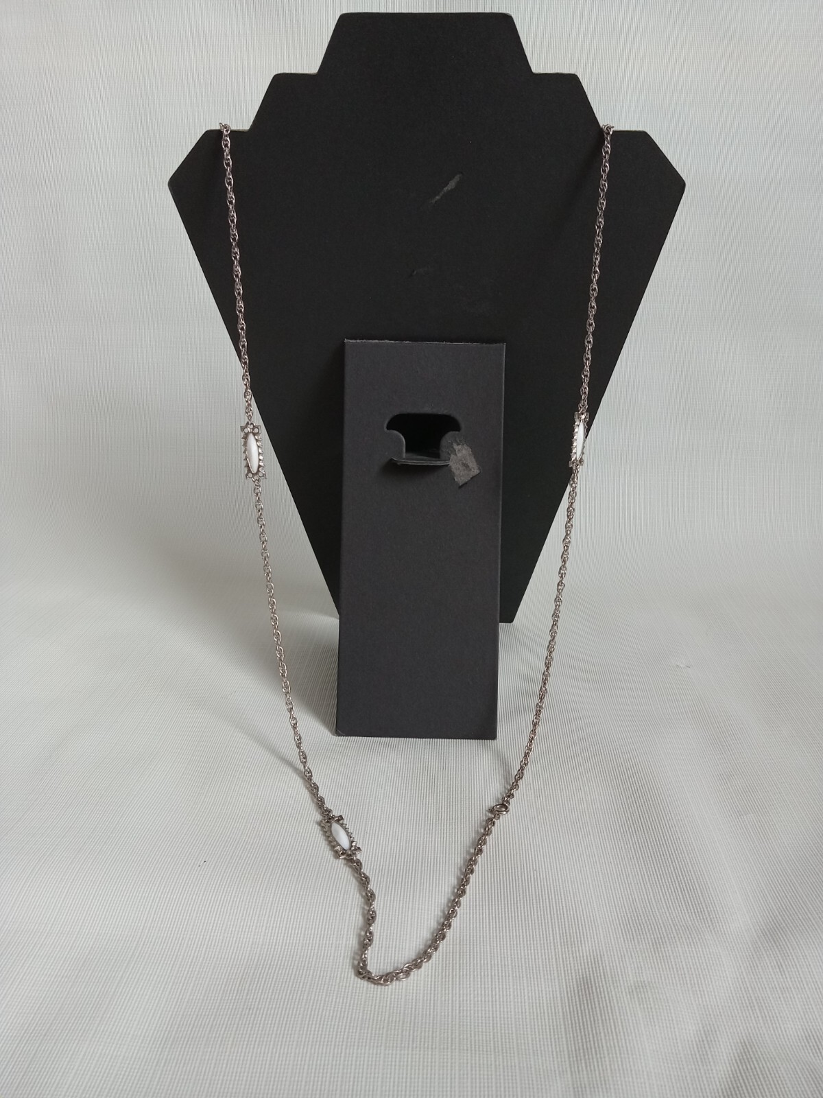 Silver Toned Long Length Solid White & Metal Rect… - image 2