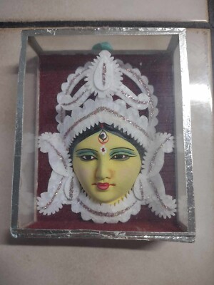 Maa Durga Face Idol With Shola Pith Decoration Encased in Glass Goddess
