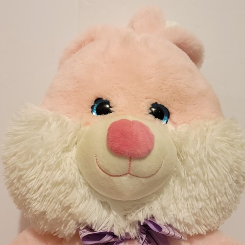 HugFun Bunny Rabbit Pink Plush Stuffed Toy Easter Animal Purple Bow 22" - Picture 5 of 16