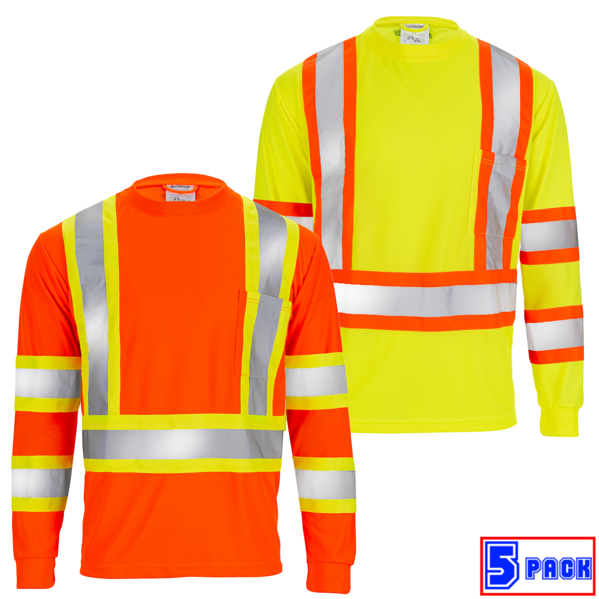 PACK Hi Vis Shirt ANSI Class Reflective Safety Long Sleeve HIGH  VISIBILITY