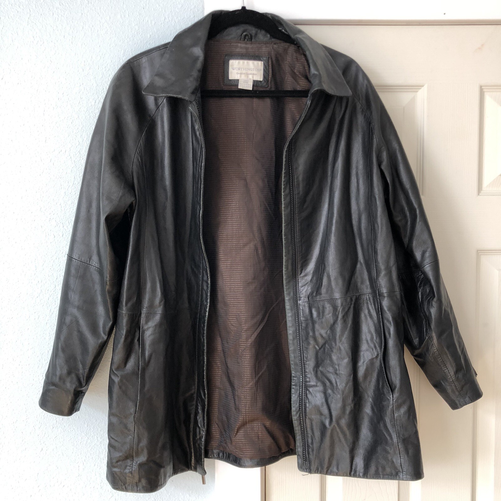 Worthington Genuine Leather Lambskin Men's Large L Jacket Coat Black | eBay