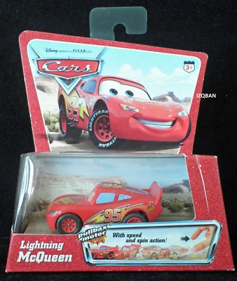 DISNEY PIXAR CARS LIGHTING McQUEEN 2005 MATTEL PULLBAX MOTOR SPEED SPIN ACTION  