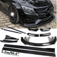 For Mercedes-Benz C Front Bumper Lip Spoiler Side /Skirts /Rear Glossy Black