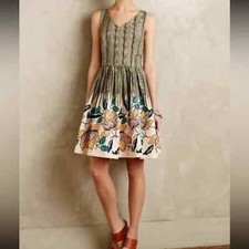 Anthropologie Maeve Lucia dress size 2 petite olive green zipper cotton v-neck