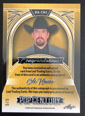【希少】イエローストーン サイン入りハンドセレクテッド Yellowstone COLE HAUSER 2024 POP CENTURY AUTOGRAPH CARD 9/9 YELLOWSTONE