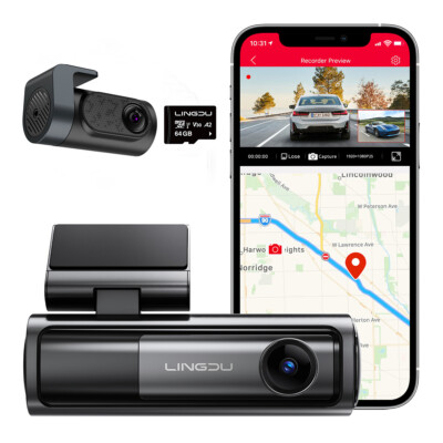 LINGDU LD06-2CH 5K Dash Cam 4K+2K Front＆Rear + 64GB Card 5GHz WiFi GPS G-Sensor