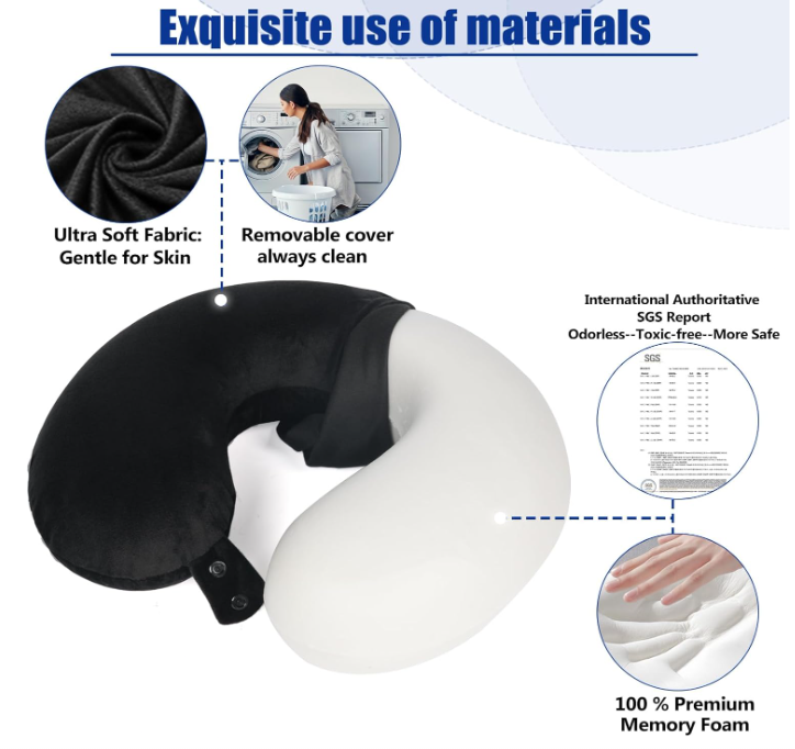Memory Foam Travel Neck Pillow for Airplane Car Home Office  