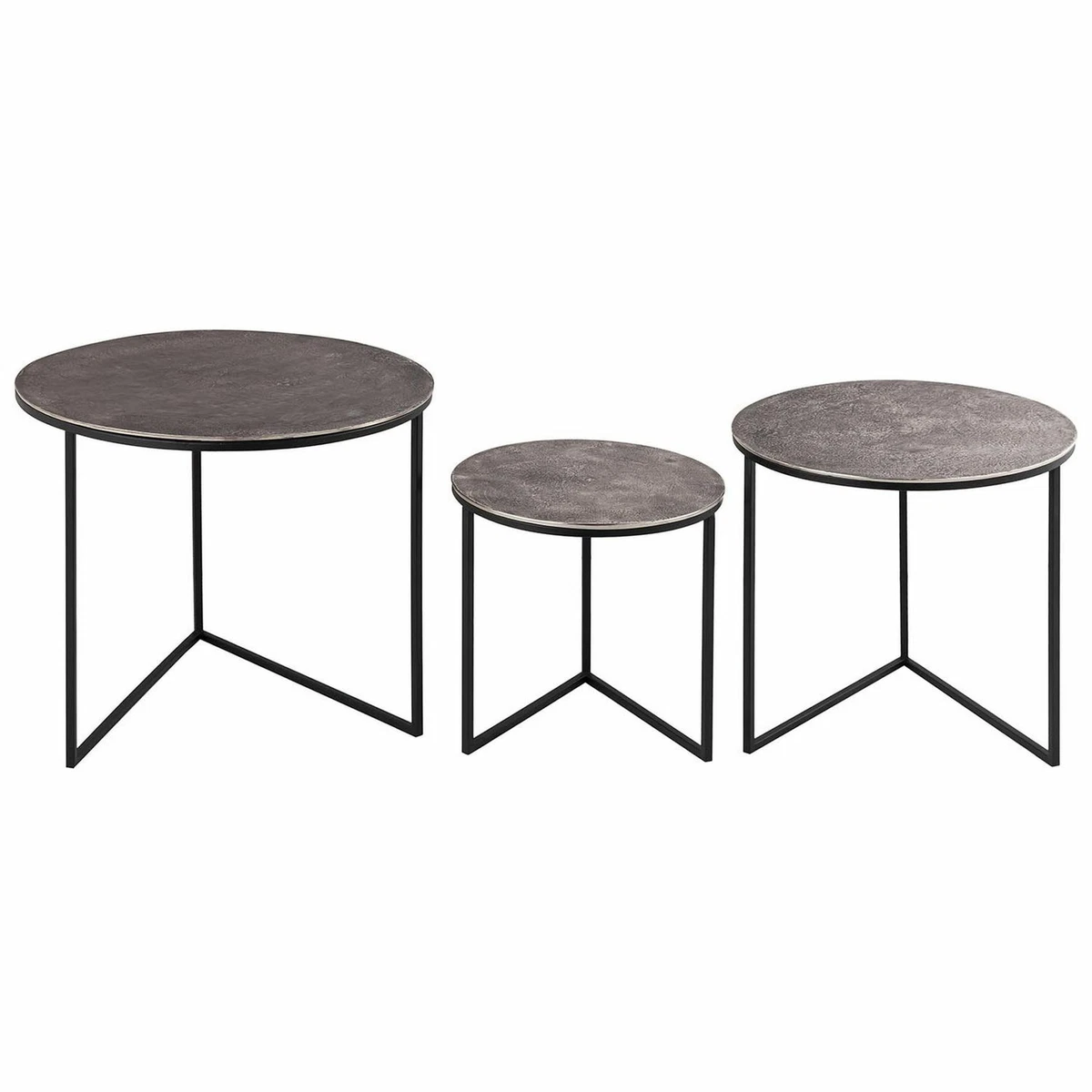 Set of 3 Black Textured Silver Aluminium Metal Occasional Side