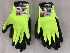 (Two) 2 Pair Tool Bench Hardware Work Gloves Sure Grip Neon Yellow Latex-dipped