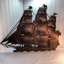 Vtg 1962 Dart 3D Flag Ship Sail Coopercraft Schooner Ocean Plaque wall hanging
