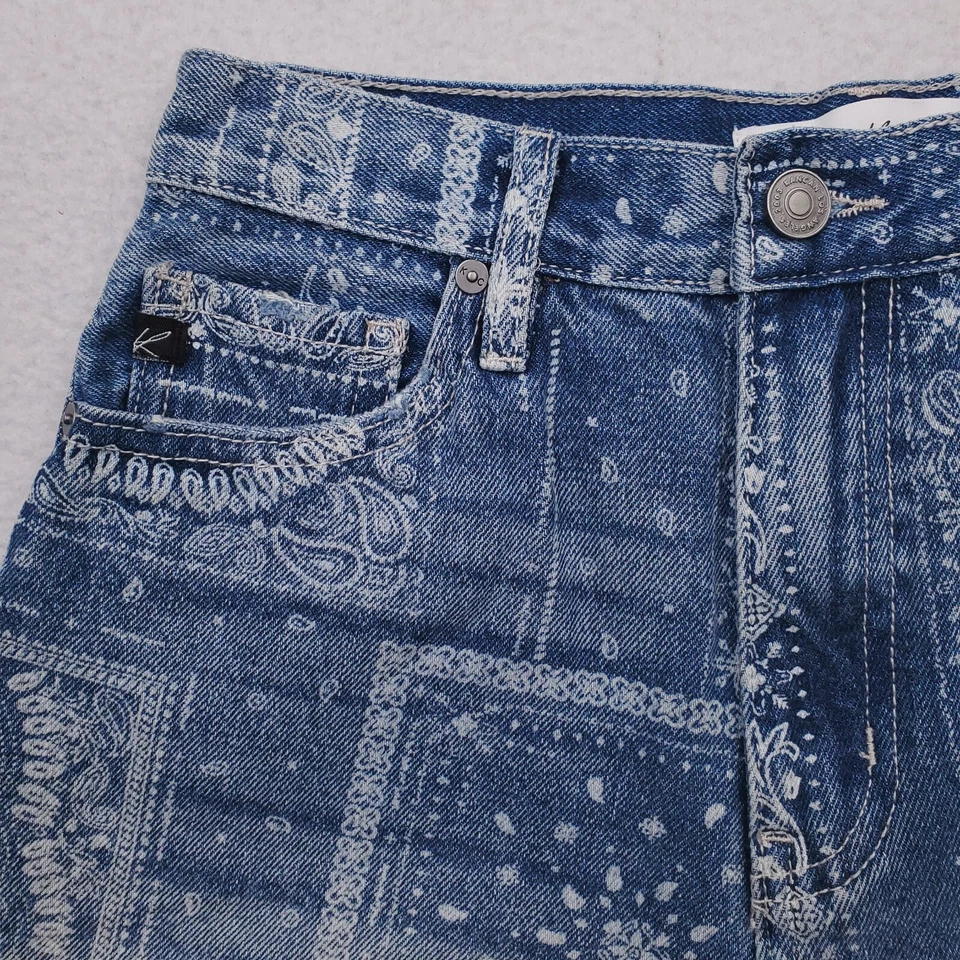 KanCan Shorts Womens 3 Blue Paisley AOP Whitney High Rise Western Cut Off Jean - Image 2 of 4