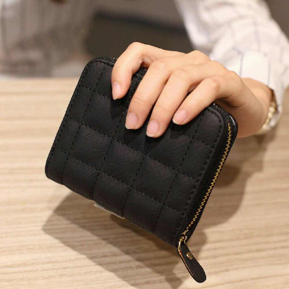 Women Small Wallet Bifold Leather Card Holder Zipper Pocket Mini