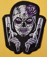 Purple Sugar Skull Embroidered Patch approx 3x3.5"