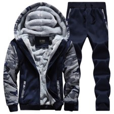 Warm Winter Men Tracksuit Hooded Jacket Pants Set Fleece Hoodie Sweatshirt Suit