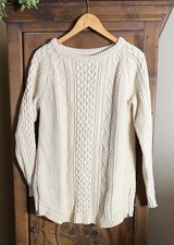 L.L. Bean Signature Women  s L Cream Cotton Cable Knit Fisherman Tunic Sweater