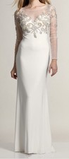 DAVE  JOHNNY Beaded Rhinestone Illusion L/S Ivory Long Prom Formal NEW Womens 0