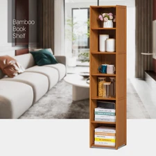 12" Bamboo Bookcase Adjustable Shelf Book Storage Toys Organizer Display Rack